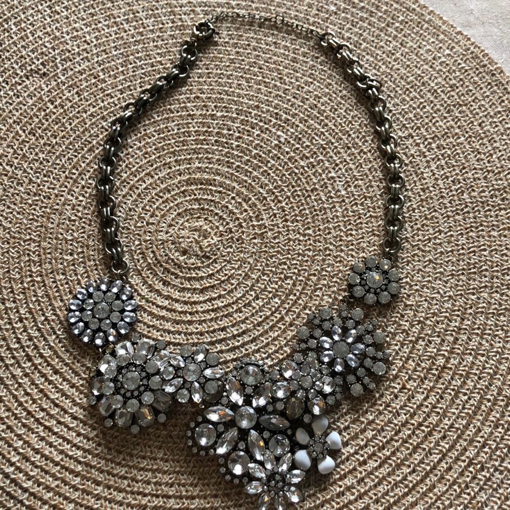 J. Crew Flower Lattice Necklace–Crystal and Crystal Color Statement Necklace